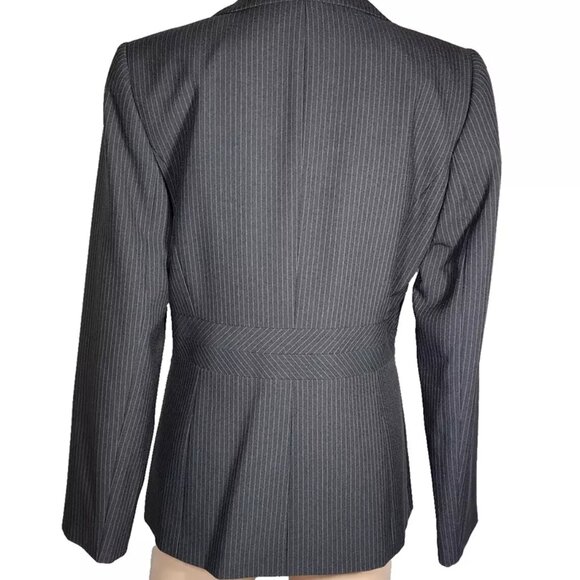 Tahari Arthur S. Levine Charcoal Pinstripe Women's Sz 4 Jacket One Button Lined - Picture 2 of 10